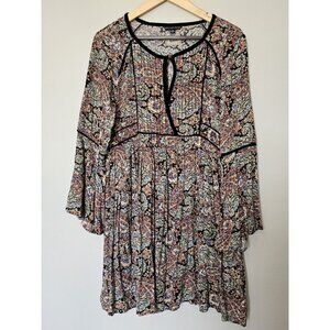 American Eagle Women's Dress Size Large Paisley Long Bell Sleeve Boho Mini Dress